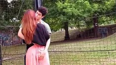 Play Two young people in love start having sex in public as they like